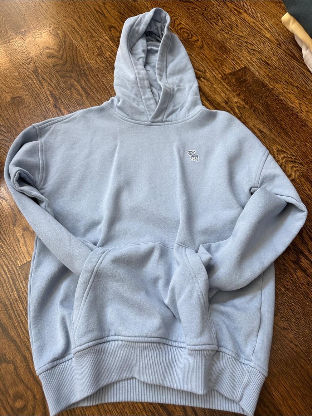 Abercrombie & Fitch Light Blue Fleece Hoodie with Embroidered Moose